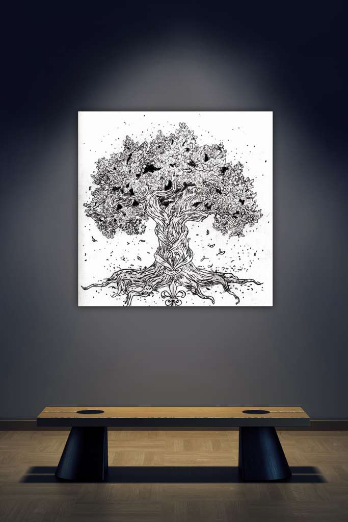 A black and white  tree