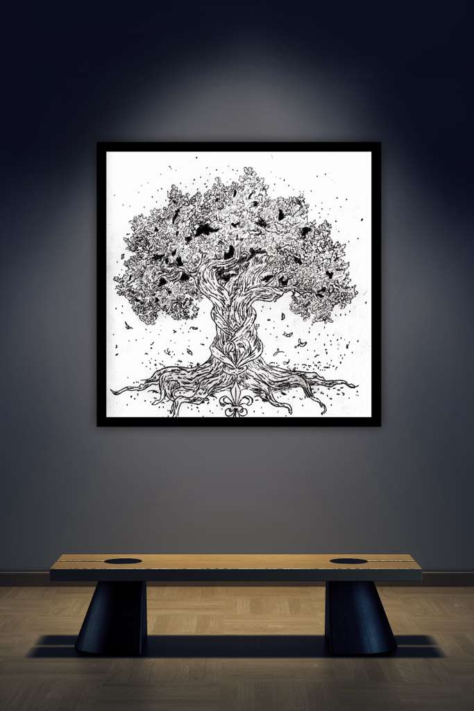 A black and white  tree